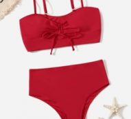 Solid Drawstring Bikini Swimsuit