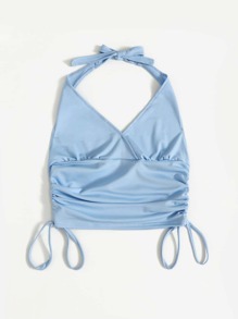 Solid Drawstring Halter Top