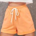 Solid Drawstring Rolled Up Trim Shorts