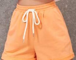 Solid Drawstring Rolled Up Trim Shorts