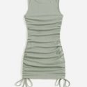 Solid Drawstring Ruched Bodycon Dress