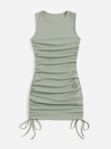 Solid Drawstring Ruched Bodycon Dress