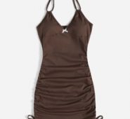 Solid Drawstring Ruched Bow Halter Dress