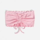 Solid Drawstring Ruched Ribbed Crop Tube Top