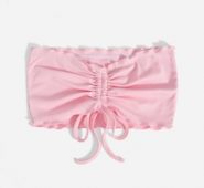 Solid Drawstring Ruched Ribbed Crop Tube Top