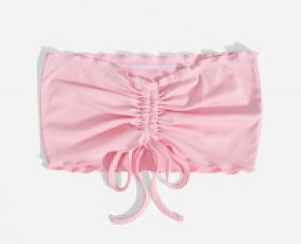 Solid Drawstring Ruched Ribbed Crop Tube Top