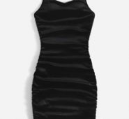 Solid Drawstring Ruched Velvet Cami Dress