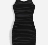 Solid Drawstring Ruched Velvet Cami Dress