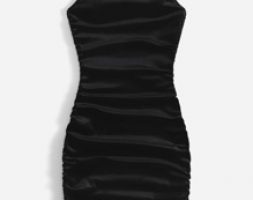 Solid Drawstring Ruched Velvet Cami Dress