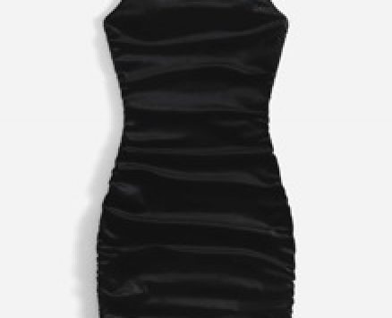 Solid Drawstring Ruched Velvet Cami Dress