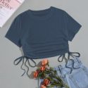 Solid Drawstring Side Crop Tee