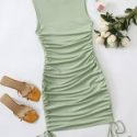 Solid Drawstring Side Dress