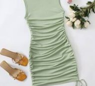 Solid Drawstring Side Dress