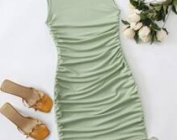 Solid Drawstring Side Dress