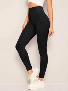 Solid Elastic High Waist Leggings