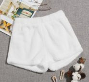 Solid Elastic Waist Flannel Lounge Shorts