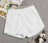 Solid Elastic Waist Flannel Lounge Shorts