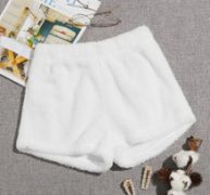 Solid Elastic Waist Flannel Lounge Shorts