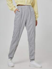 Solid Elastic Waist Sweatpants