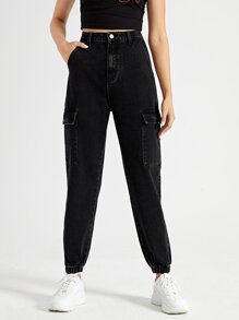 Solid Flap Pocket Jeans