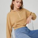 Solid Fleece Half Zip Crop Sweatshirt