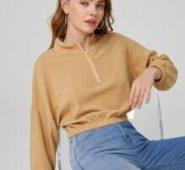 Solid Fleece Half Zip Crop Sweatshirt
