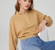 Solid Fleece Half Zip Crop Sweatshirt
