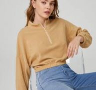 Solid Fleece Half Zip Crop Sweatshirt