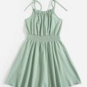 Solid Frill Ruched Trim Shirred Cami Dress