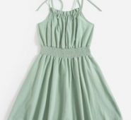 Solid Frill Ruched Trim Shirred Cami Dress