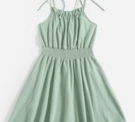 Solid Frill Ruched Trim Shirred Cami Dress
