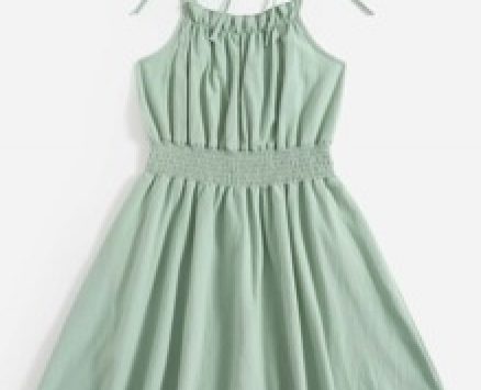 Solid Frill Ruched Trim Shirred Cami Dress
