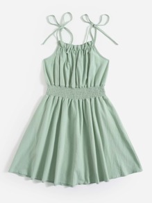 Solid Frill Ruched Trim Shirred Cami Dress