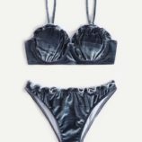 Solid Frill Trim Bikini Swimsuit