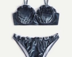 Solid Frill Trim Bikini Swimsuit