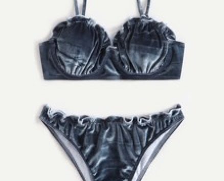 Solid Frill Trim Bikini Swimsuit