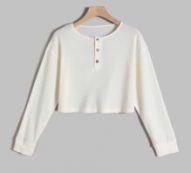 Solid Half Button Crop Tee