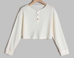 Solid Half Button Crop Tee