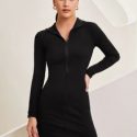 Solid Half Zip Bodycon Dress