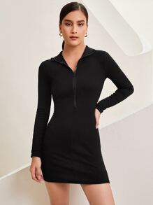 Solid Half Zip Bodycon Dress