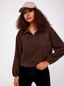 Solid Half Zip Sports Sweatshirt