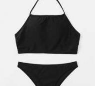 Solid Halter Bikini Swimsuit