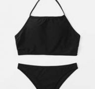 Solid Halter Bikini Swimsuit