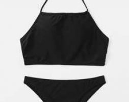 Solid Halter Bikini Swimsuit