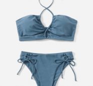 Solid Halter Tie Side Bikini Swimsuit