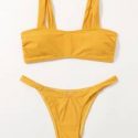 Solid High Cut Bikini Swimsuit