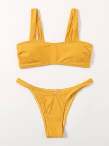 Solid High Cut Bikini Swimsuit