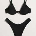 Solid High Cut Bikini Swimsuit