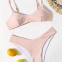 Solid High Cut Bikini Swimsuit