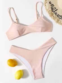 Solid High Cut Bikini Swimsuit